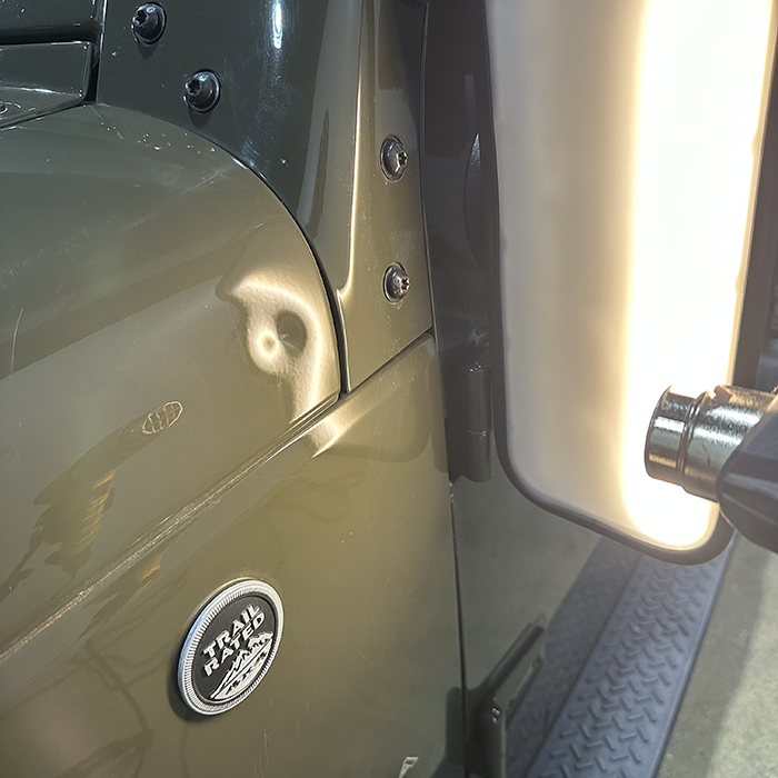 Jeep Wrangler large fender dent (Before) copy KCL Creations