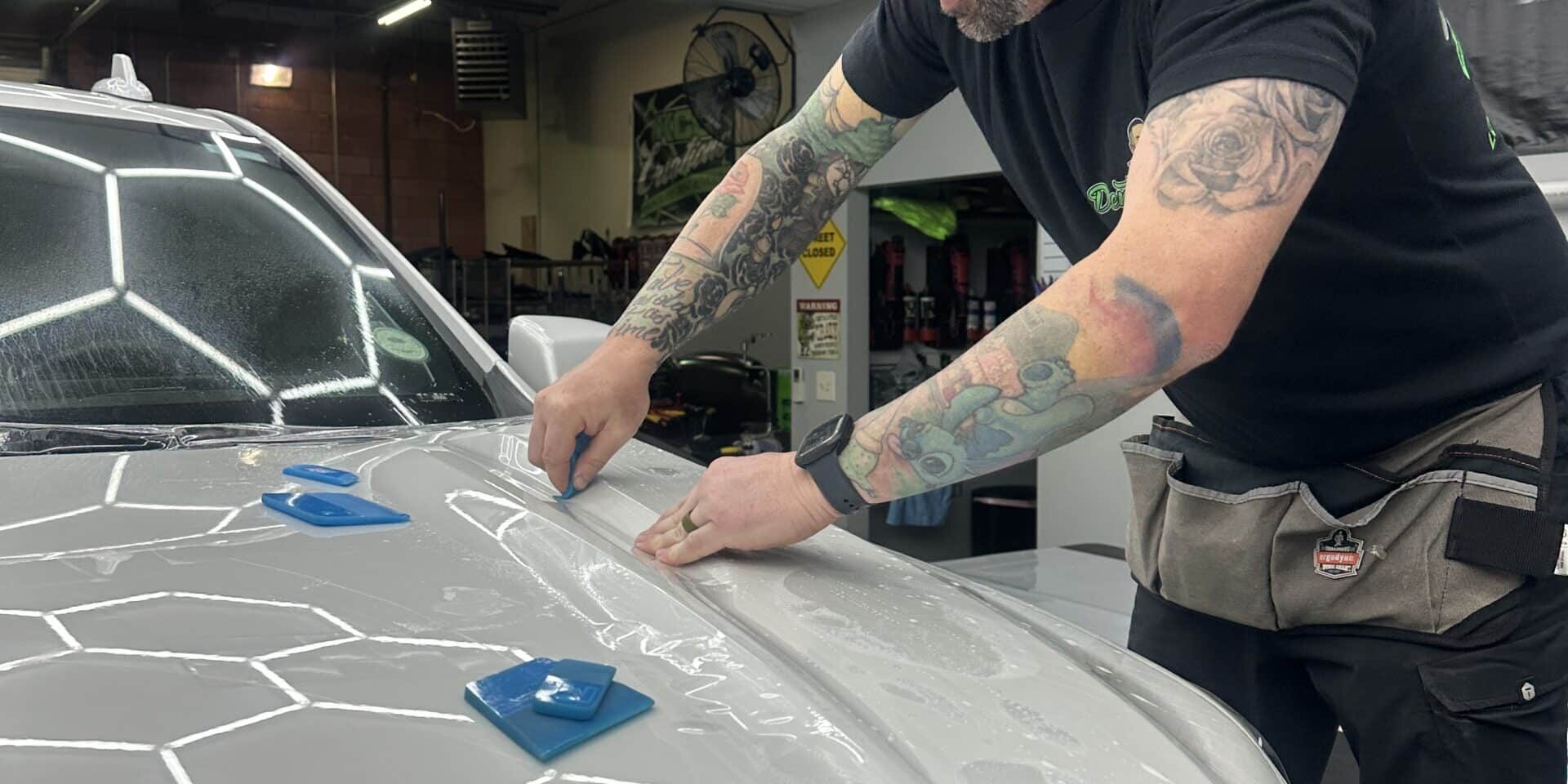 Vehicle receiving paint protection film installation at KCL Creations in Loveland, Colorado